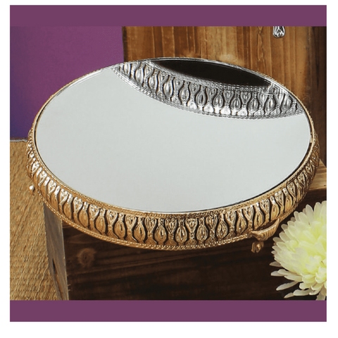 Gold mirror top metal cake stand & centrepiece riser
